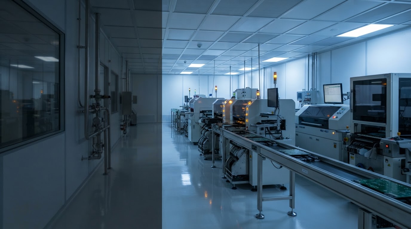 SMT production line with precision assembly in progress