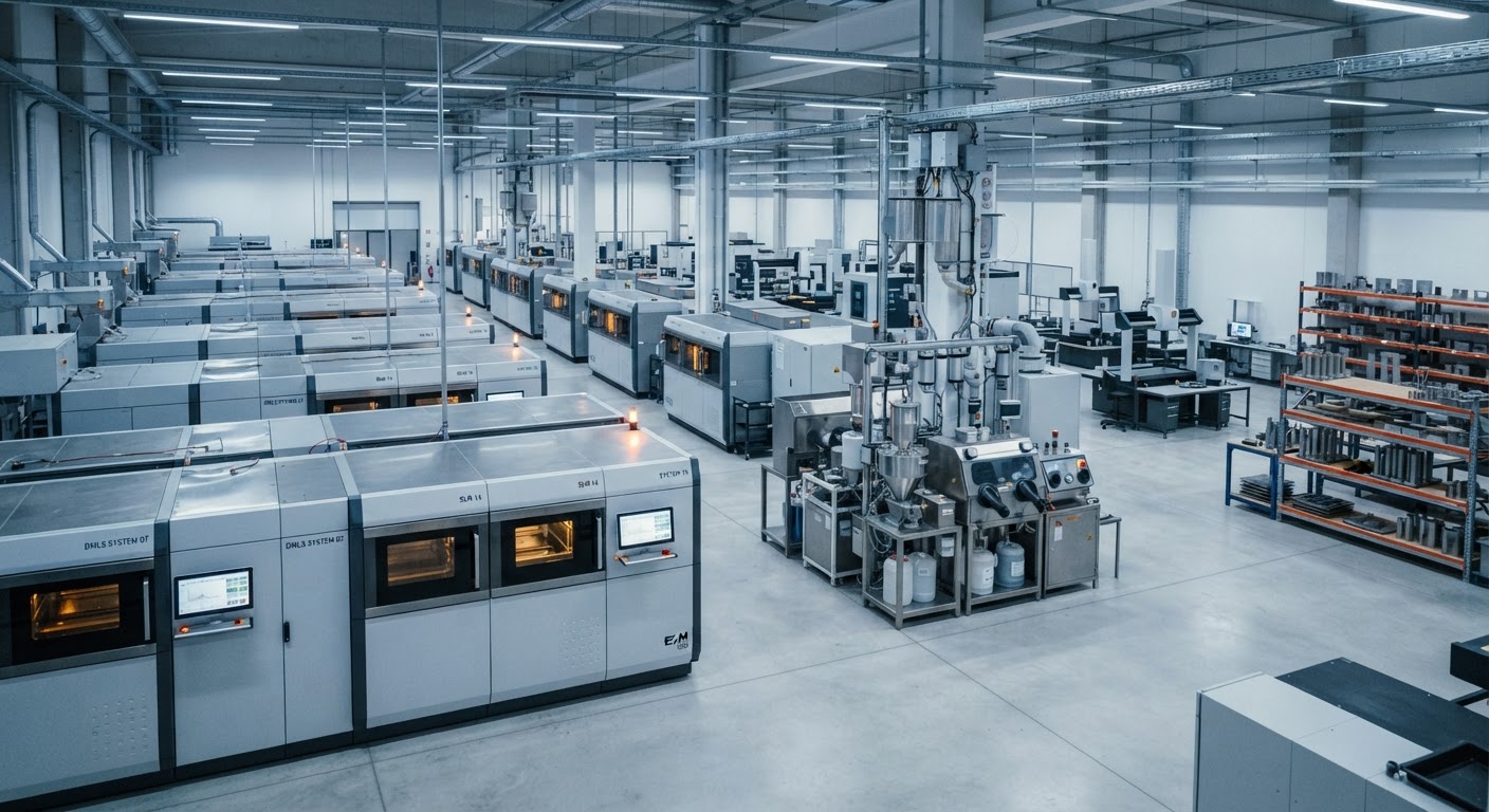 Industrial 3D printer producing a precision metal component