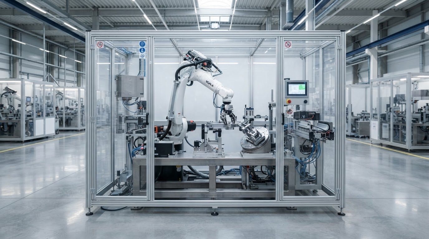 Industrial robotic arm performing precision assembly